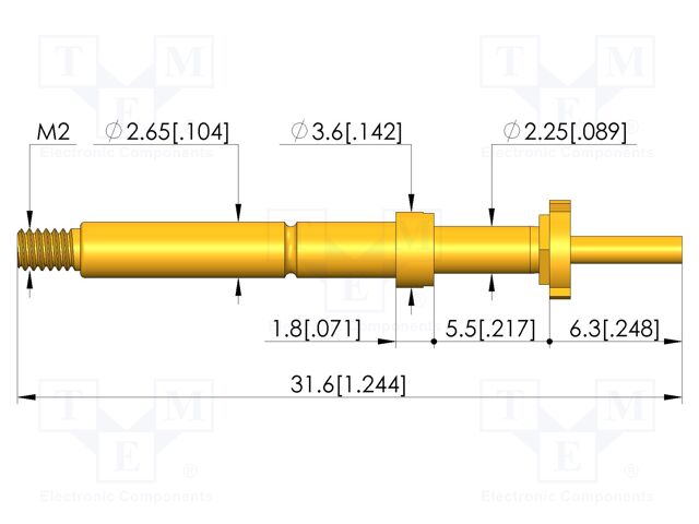 Test needle; Spring compression: 4mm; 5mm; 5A; CuBe; gold-plated