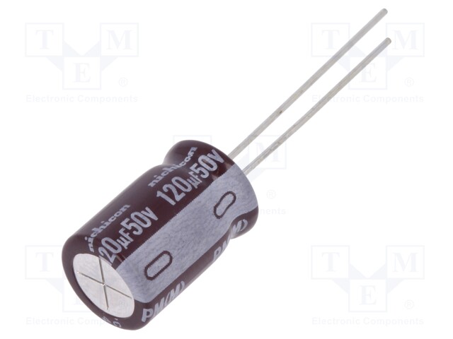 Capacitor: electrolytic; low impedance; THT; 120uF; 50VDC; ±20%