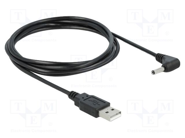 Cable; USB A plug,DC 3,5/1,35 plug; angled,straight; black; 1.5m