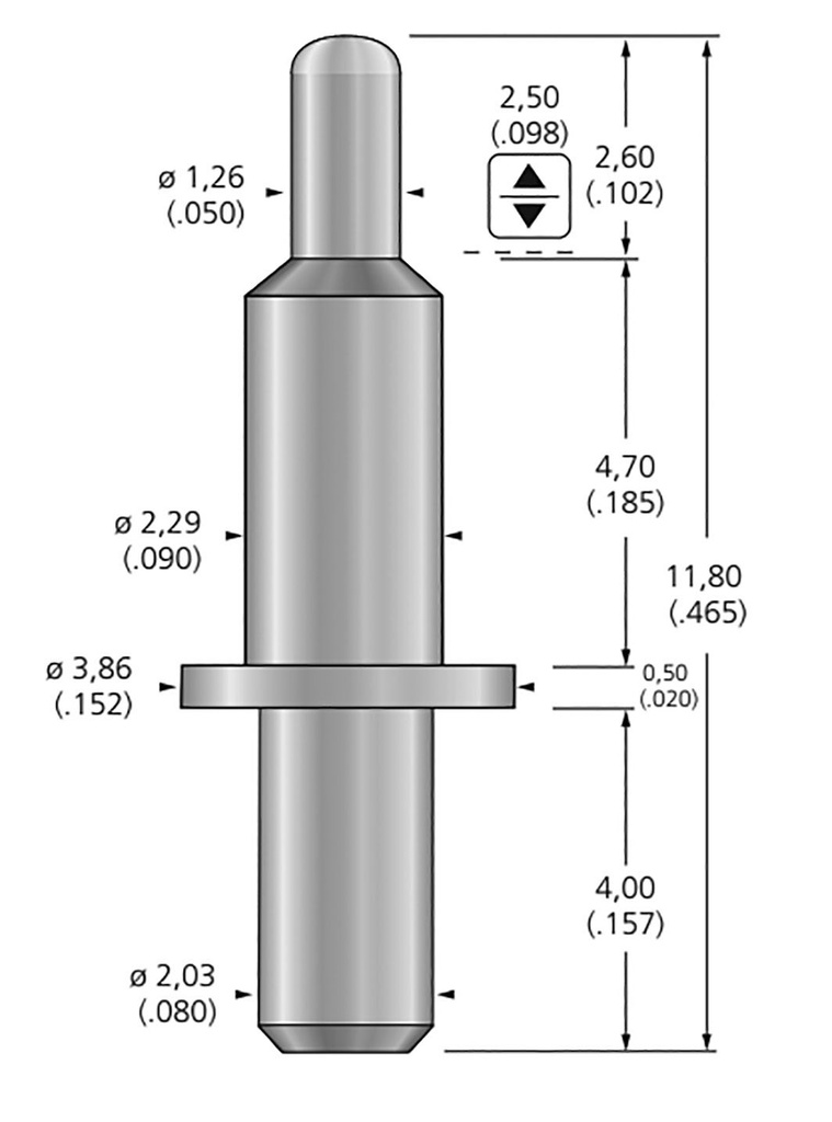 Test needle; Operational spring compression: 1.7mm; 8A; Ø: 1.26mm