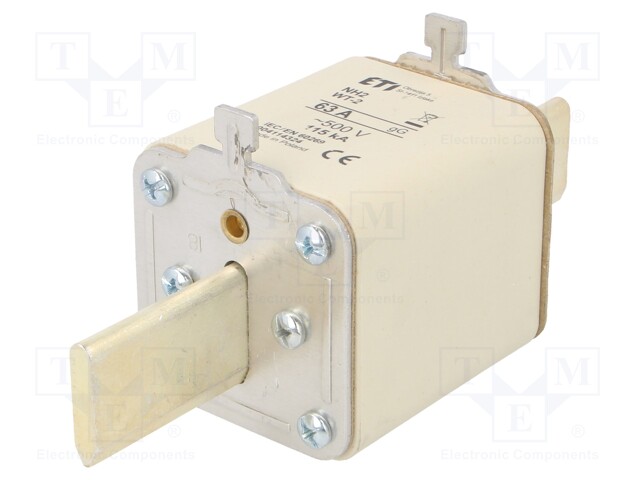 Fuse: fuse; gG; 63A; 500VAC; ceramic,industrial; NH2; WT-NH