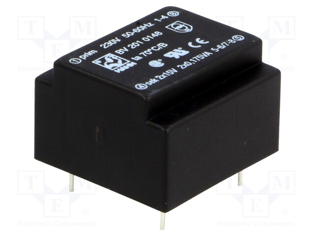 Transformer: encapsulated; 0.35VA; 230VAC; 15V; 15V; 12mA; 12mA