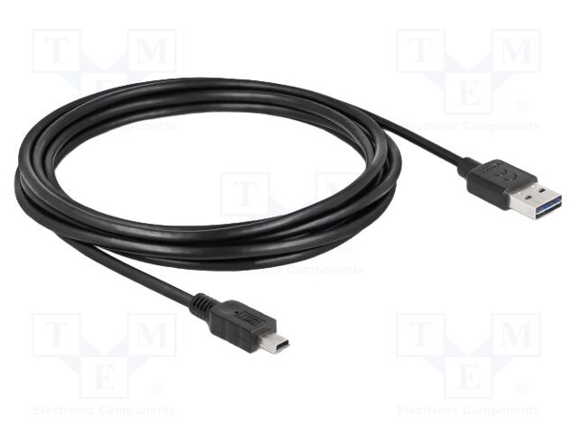 Cable; USB 2.0; USB A plug double sided,USB B mini plug; 3m
