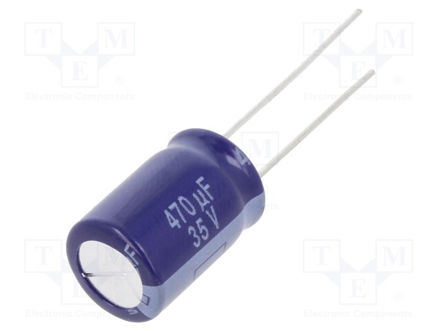 Capacitor: electrolytic; THT; 470uF; 35VDC; Ø10x16mm; Pitch: 5mm