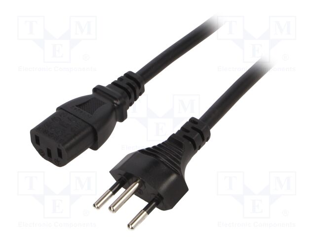 Cable; 3x1mm2; IEC C13 female,SEV-1011 (J) plug; PVC; 1.8m; black