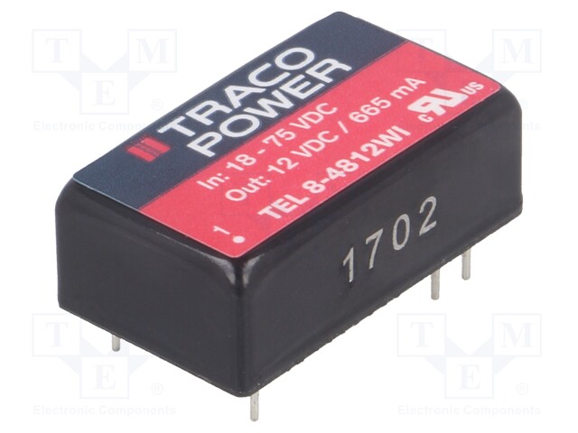 Converter: DC/DC; 8W; Uin: 18÷75V; Uout: 12VDC; Iout: 665mA; DIP16
