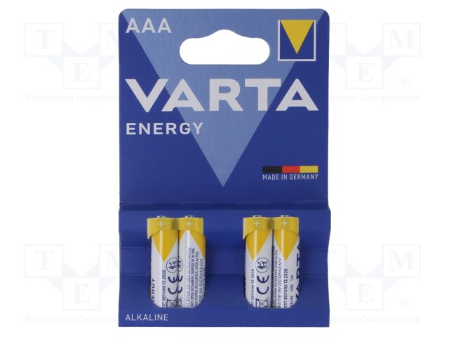 Battery: alkaline; AAA,R3; 1.5V; non-rechargeable; 4pcs.