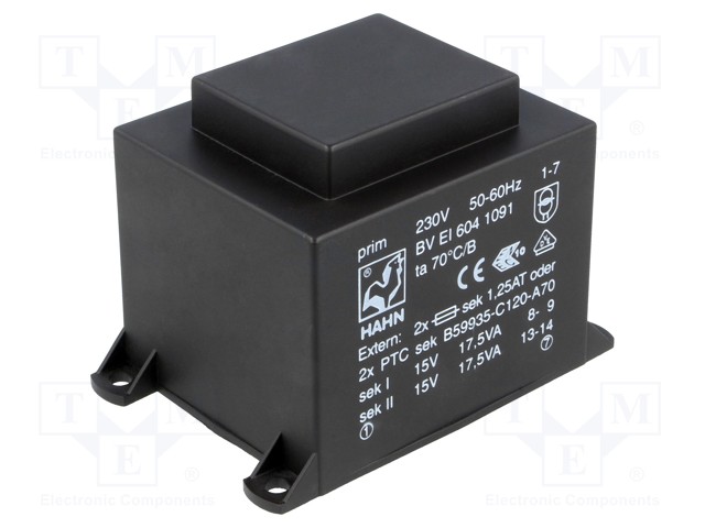 Transformer: encapsulated; 35VA; 230VAC; 15V; 15V; 1167mA; 1167mA