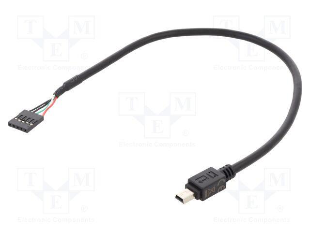 Cable; USB 2.0; USB B mini plug,5pin pin header; 0.3m; black
