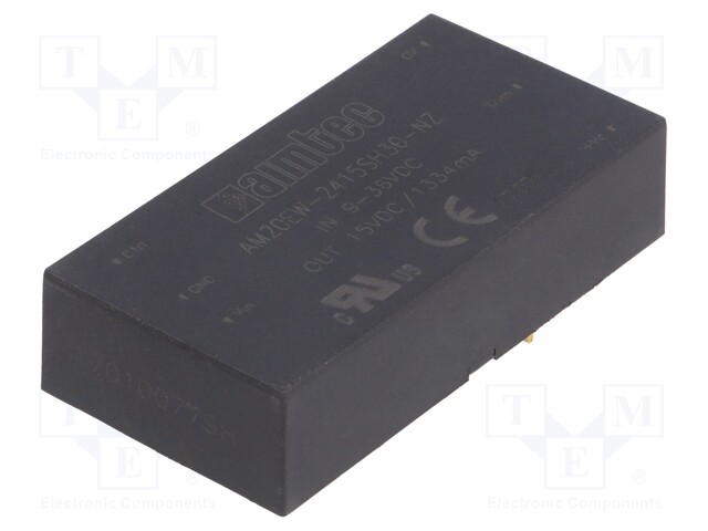 Converter: DC/DC; 20W; Uin: 9÷36V; 15VDC; Iout: 1333mA; 2"x1"; 24g