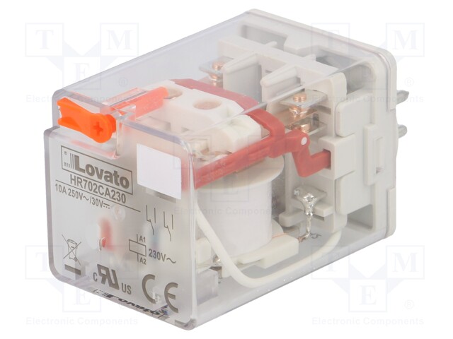 Relay: electromagnetic; DPDT; Ucoil: 230VAC; 10A/250VAC; 10A/30VDC