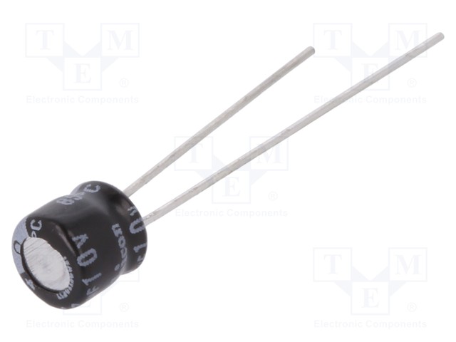 Capacitor: electrolytic; THT; 22uF; 10VDC; Ø5x5mm; Pitch: 2mm; ±20%