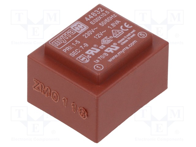 Transformer: encapsulated; 1.8VA; 230VAC; 12V; 150mA; Mounting: PCB