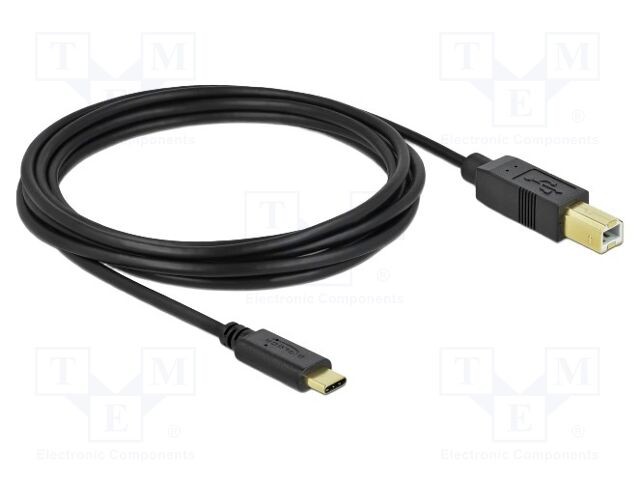 Cable; USB 2.0; USB B plug,USB C plug; 3m; black; 24AWG,30AWG