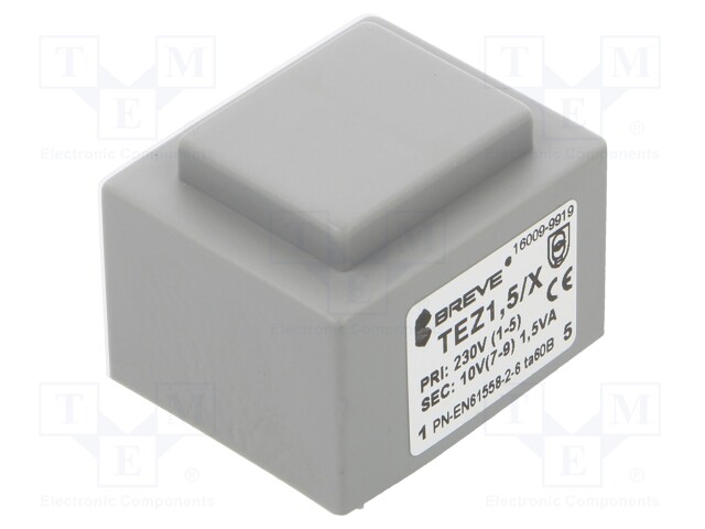 Transformer: encapsulated; 1.5VA; 230VAC; 10V; 150mA; Mounting: PCB