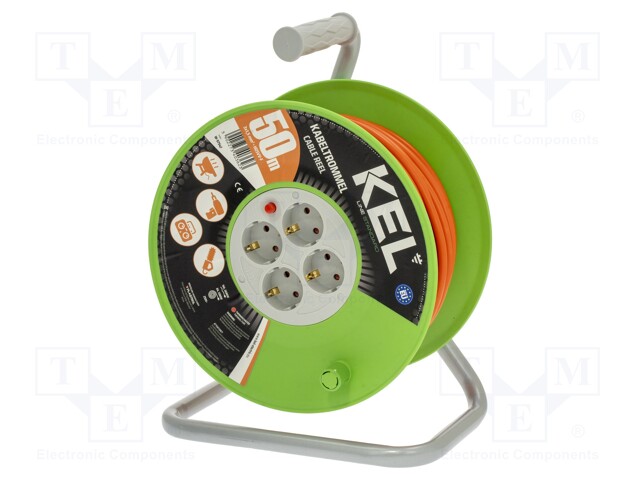 Extension lead; reel; Sockets: 4; PVC; orange; 3x1,5mm2; 50m; 16A