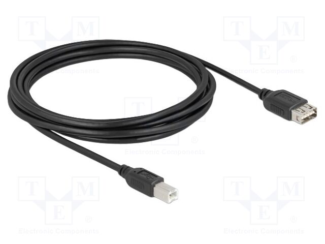 Cable; USB 2.0; USB A double sided socket,USB B plug; 3m; black