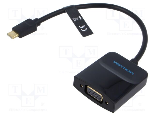 Adapter; USB C plug,VGA; gold-plated; 0.15m; black; black