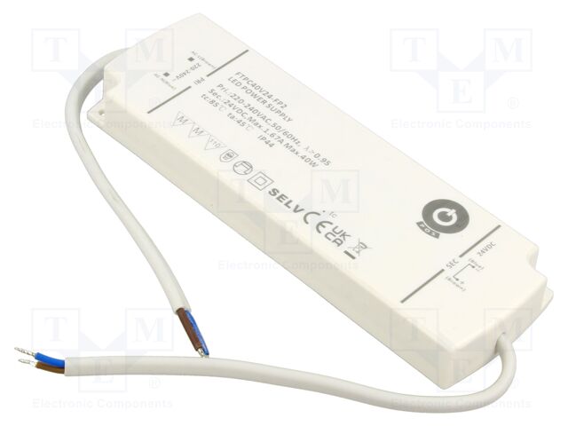 Power supply: switching; LED; 40W; 24VDC; 0÷1.67A; 198÷264VAC; IP44