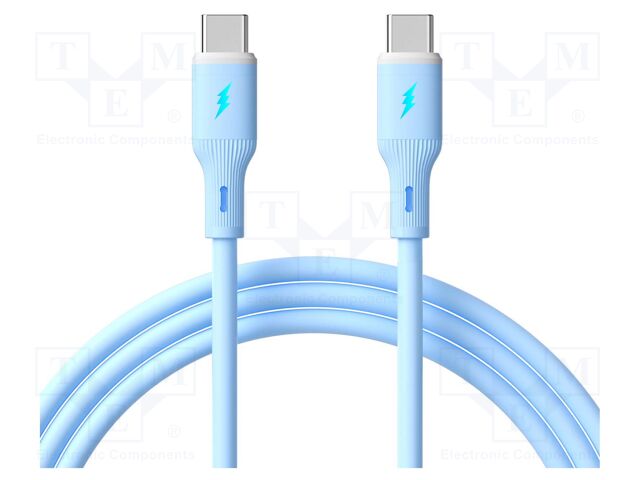 Cable; USB 2.0; USB C plug,both sides; nickel plated; 1m; blue; Cu