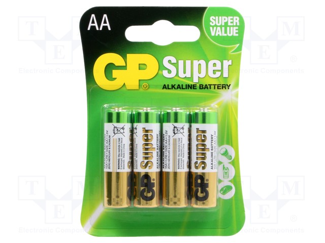 Battery: alkaline; 1.5V; AA; Batt.no: 4; non-rechargeable