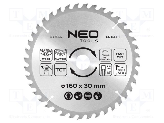 Circular saw; Ø: 160mm; Teeth: 18; cemented carbide; Øhole: 30mm