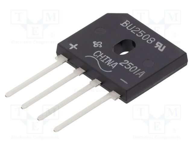 Bridge Rectifier Diode, Single Phase, 800 V, 25 A, SIP, 1.05 V, 4 Pins