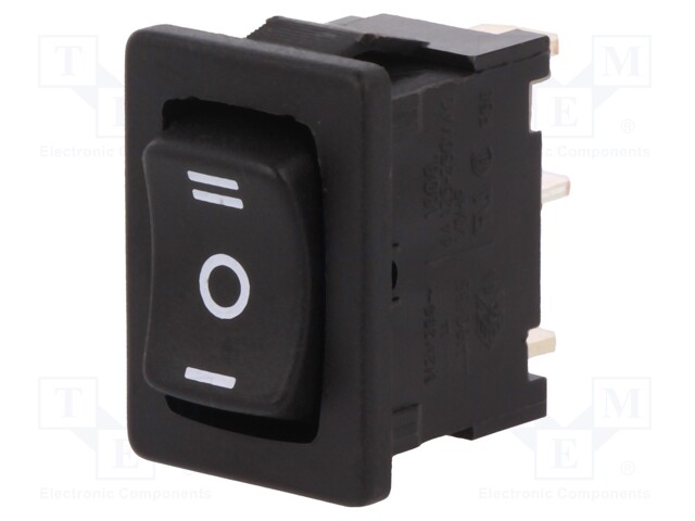 ROCKER; SP3T; Pos: 3; ON-OFF-ON; 6A/250VAC; black; IP40; none; 100mΩ