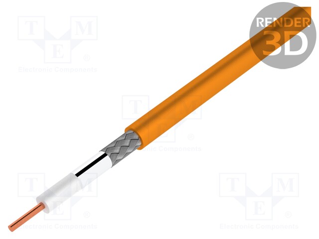 Wire: coaxial; RG59; 1x20AWG; solid; Cu; FHDPE; orange; 500m