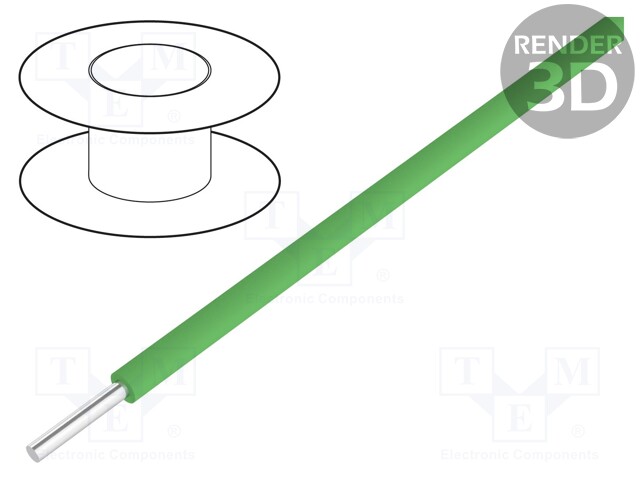Wire; solid; Cu; 30AWG; green; kynar 460 (PVDF); 300V; 50m