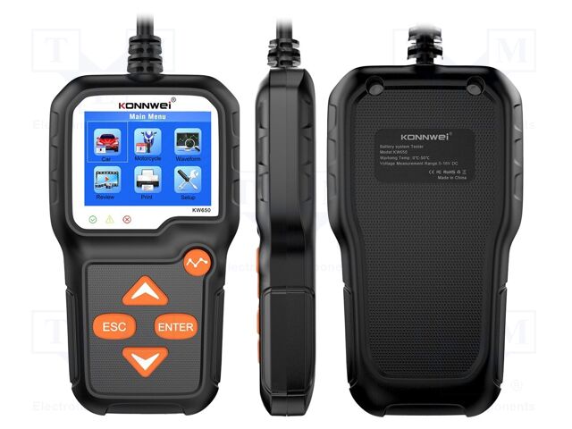 Tester: battery; LCD; VDC: 6÷18V; user's manual,USB cable