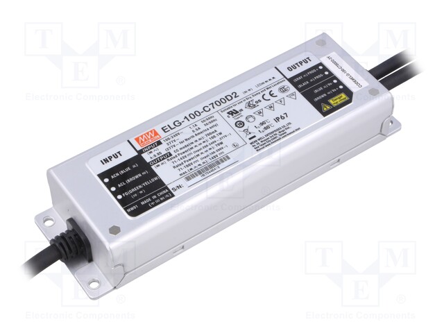 Power supply: switched-mode; LED; 100.1W; 71÷143VDC; 700mA; IP67