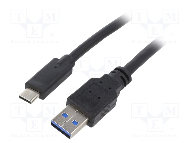 Cable; USB 3.0; USB A plug,USB C plug; gold-plated; 1.8m; black