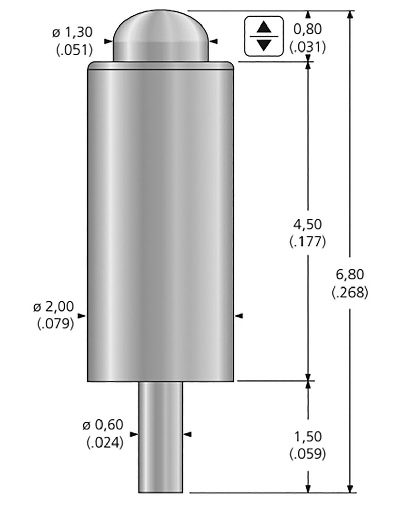 Test needle; Operational spring compression: 0.5mm; 2A; Ø: 1.3mm