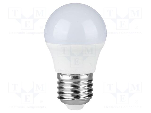 LED lamp; white cold; E27; 220÷240VAC; 470lm; P: 4.5W; 180°; 6400K