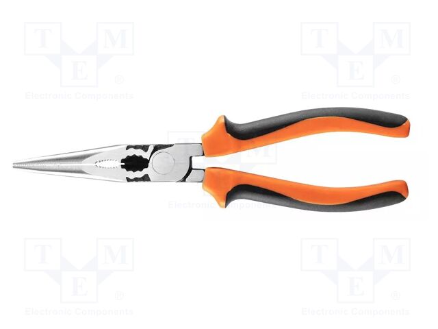 Pliers; straight,half-rounded nose,universal,elongated; 200mm