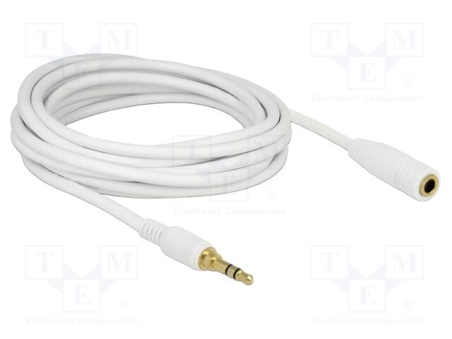 Cable; Jack 3.5mm 3pin socket,Jack 3.5mm 3pin plug; 5m; white
