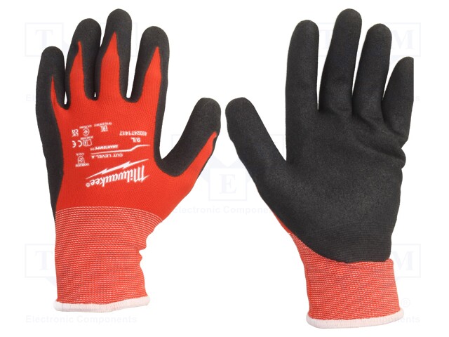 Protective gloves; Size: 9,L; black/red; Resistance to: cutting