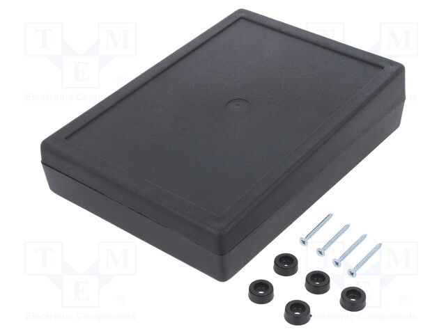 Enclosure: desktop; X: 140mm; Y: 190mm; Z: 49mm; ABS; black