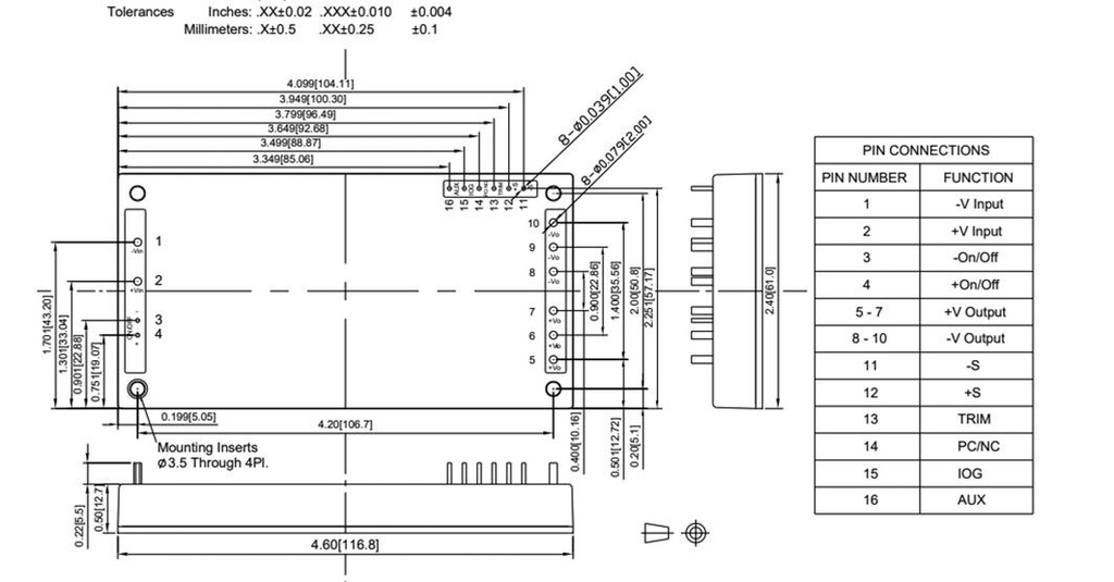 Converter: DC/DC; 600W; Uin: 36÷75V; 48VDC; Iout: 12.5A; 220g; 250kHz