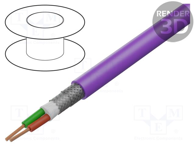 Wire; PROFIBUS,outdoor; 1x2x22AWG; stranded; Cu; PVC; violet; 305m