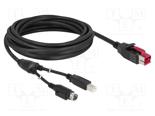 Cable; DIN mini 3pin plug,PoweredUSB plug,USB B plug; 5m; black