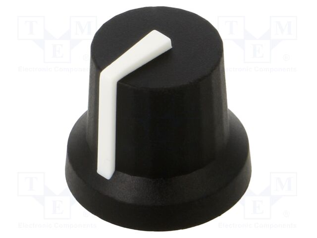 Knob; with pointer; rubber,plastic; Øshaft: 6mm; black; push-in