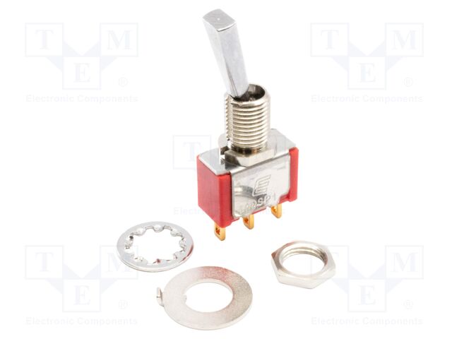 Switch: toggle; Pos: 2; SPDT; ON-ON; 0.02A/20VAC; 0.02A/20VDC; 100
