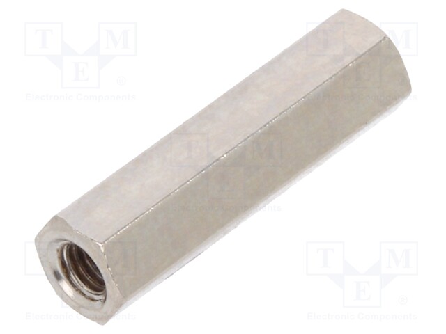 Screwed spacer sleeve; Int.thread: M3; 19mm; hexagonal; brass