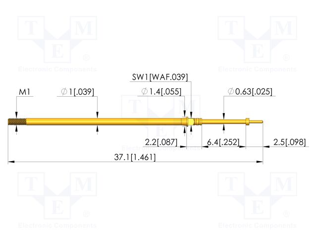 Test needle; Spring compression: 4.3mm; 6.35mm; 3A; CuBe; Ø: 0.4mm
