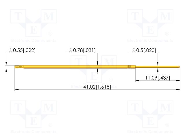 Test needle; Spring compression: 8mm; 10mm; 2A; steel; gold-plated
