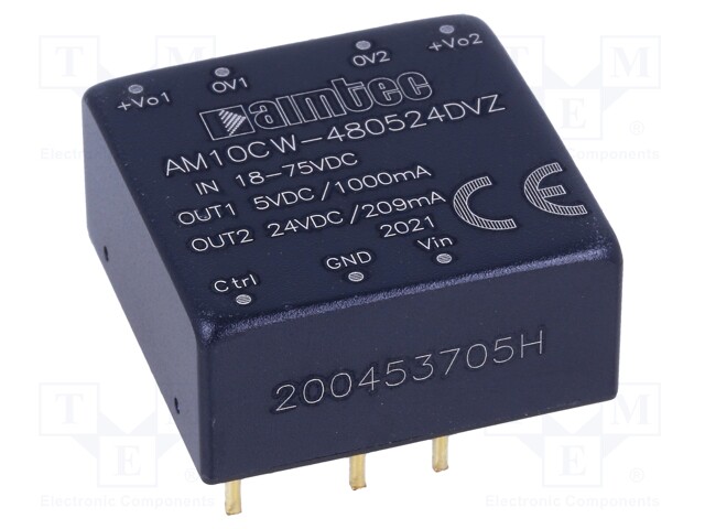 Converter: DC/DC; 10W; Uin: 18÷75V; Uout: 5VDC; Uout2: 24VDC; Iout: 1A