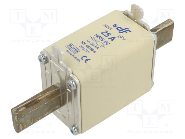 Fuse: fuse; gPV; 25A; 1kVDC; ceramic,silver; NH1
