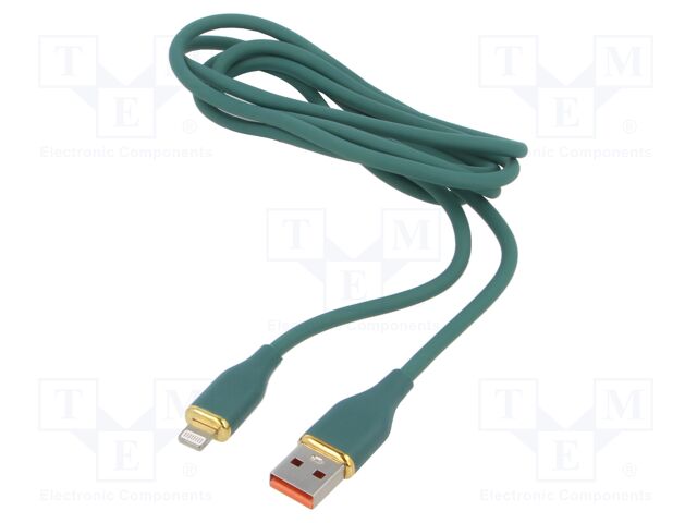 Cable; USB 2.0; Apple Lightning plug,USB A plug; 1.5m; green